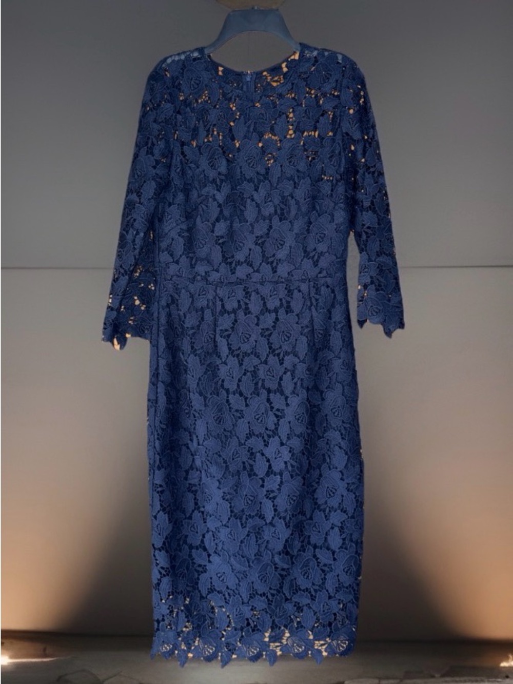 Eliza J Women’s Navy Floral Lace Midi Dress with Three-Quarter Sleeves-4-EC